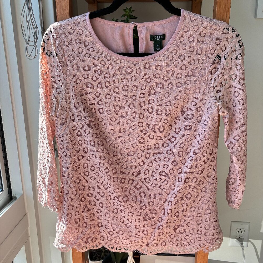 J. Crew Pink Shirt Paisley Lace with 3/4 Sleeve - Size 00